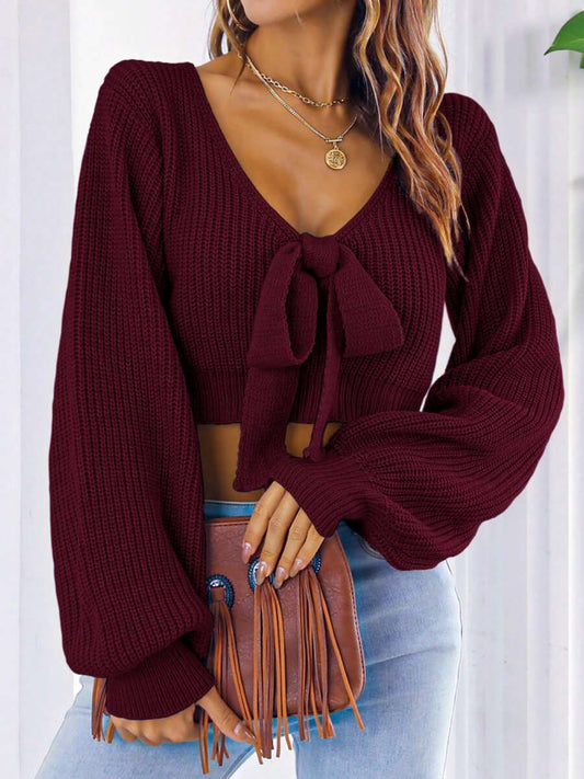 Zofia – Stylowy Sweter z Wiązaniem na Przód