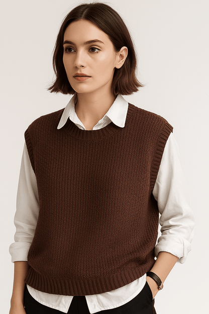 Marta - Sweter Bez Rękawów z Prążkowanego Wzoru